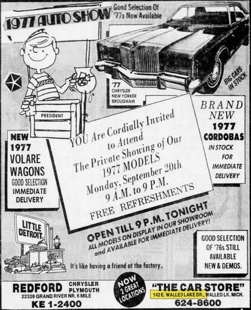 Dick Morris Chevrolet (Walled Lake Chrysler Plymouth) - Sep 1976 The Car Store (newer photo)